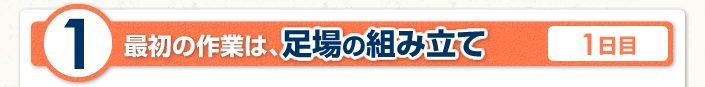 最初の作業は、足場の組み立て